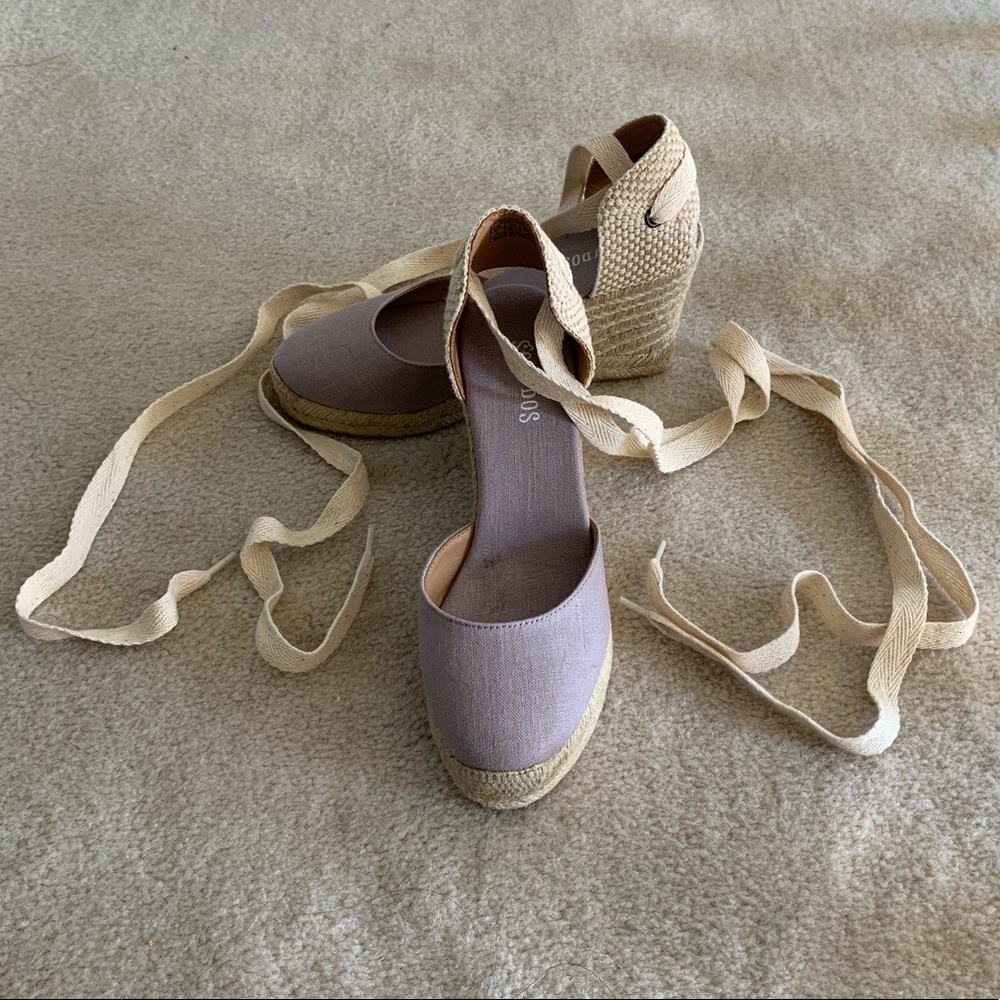 🔴 Soludos Lace Up Espadrille Wedge Sandal GRAY